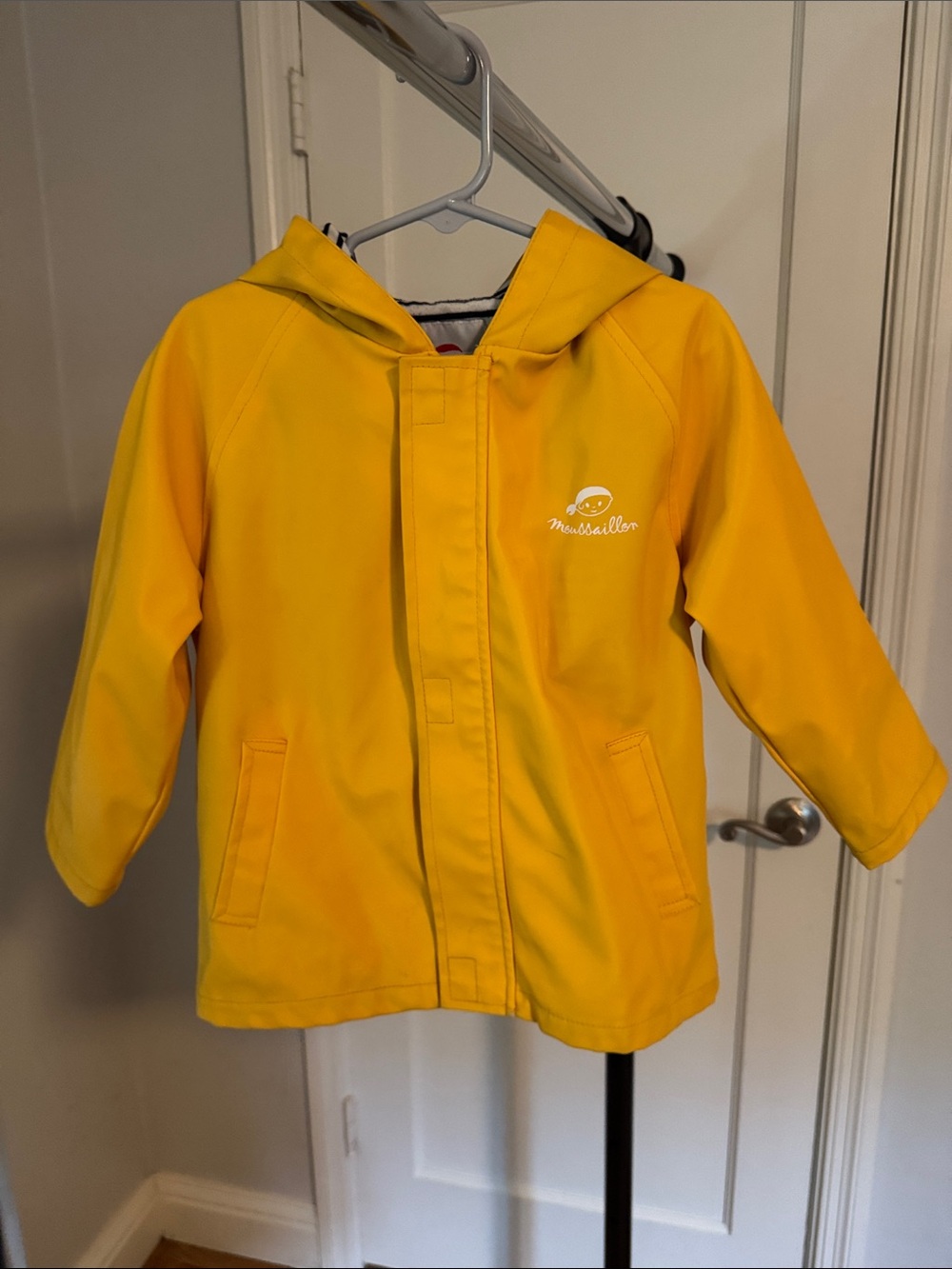 Kids Yellow Hooded Raincoat with Logo Detail